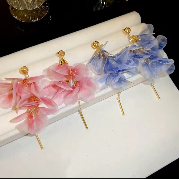 Pink Floral Dangle Earrings Romantic Party Jewelry Silver - Picture 9 of 12